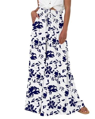BTFBM Women's Summer Floral Wide Leg Palazzo Pants with Pocket