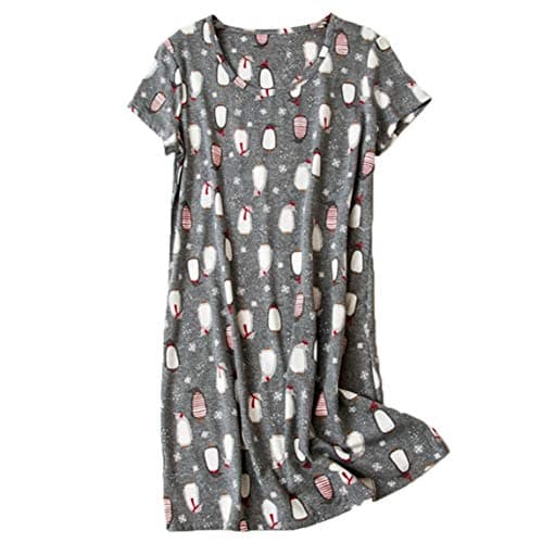PNAEONG Women's Cotton Short Sleeve Nightgown Casual Print Sleepdress