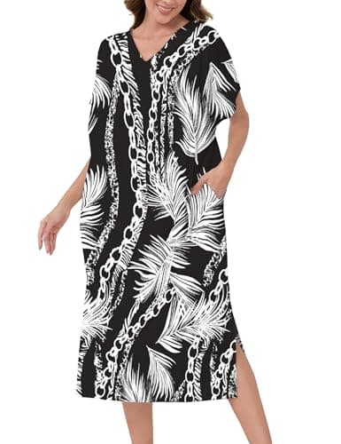 Moomoo Women's Short Sleeve V-Neck Batwing Nightgown with Pockets S-2XL