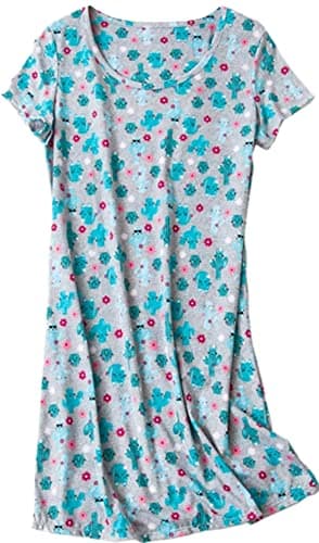 PNAEONG Women's Cotton Short Sleeve Nightgown Casual Print Sleepdress