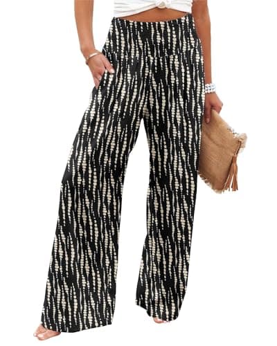 Angerella Women's High Waist Elastic Palazzo Pants with Pockets
