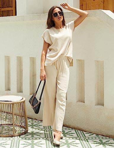 VATEAMI Women's High Waist Wide Leg Pullover Sweater Set