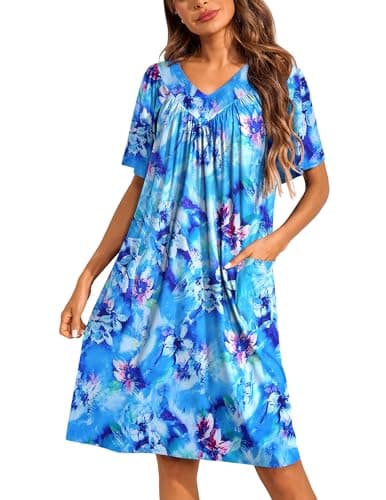Ekouaer Womens Floral Print Pocket Nightgown Mumu Dress