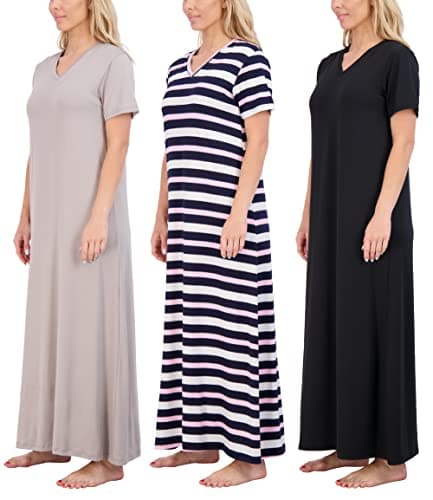 Real Essentials 3 Pack Women's Plus Size Soft Maxi Nightshirt