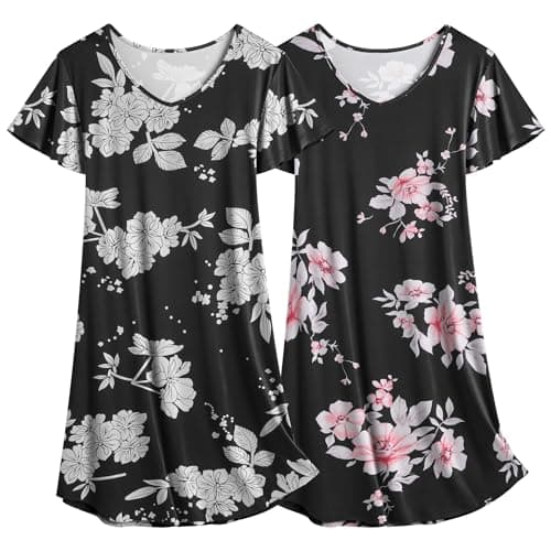 Ekouaer Women's Flare Short Sleeve V-Neck Nightgown 2-Pack S-2XL