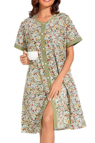 YOZLY Women's Pocketed Short Sleeve House Dress Robe