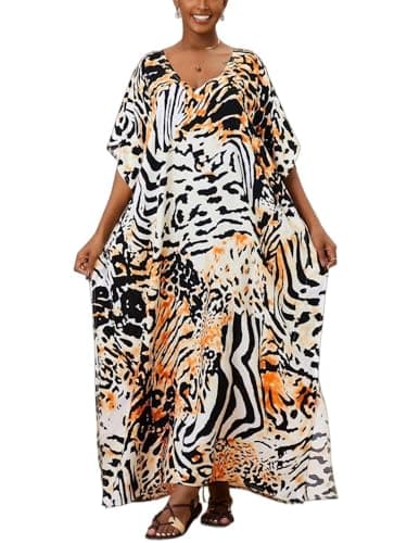 IMAGEKOPE Plus Size Vneck Batwing Dress for Women Bathing Suit Cover up Moroccan Caftan Dresses