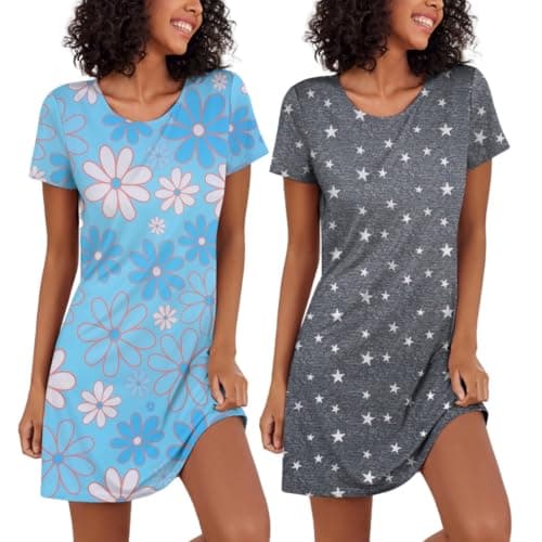 Ekouaer 2 Pack Soft Short Sleeve Nightgowns for Women Sleapwear S-XXL