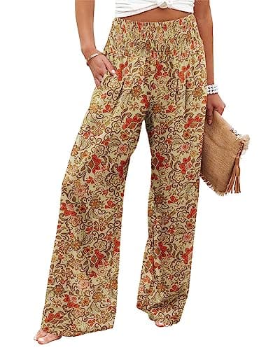 Angerella Women's High Waist Elastic Palazzo Pants with Pockets