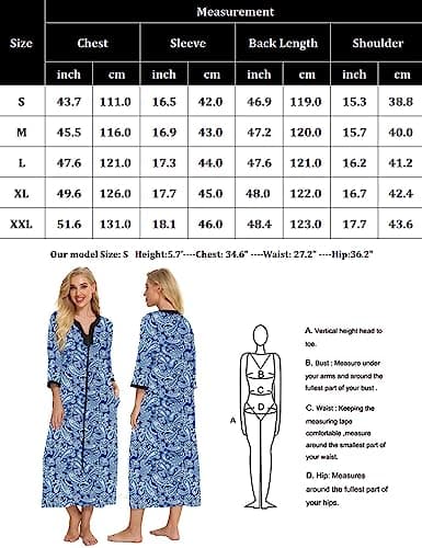 Women's Zip-Up House Dresses: Comfy Print Robe for Nightwear