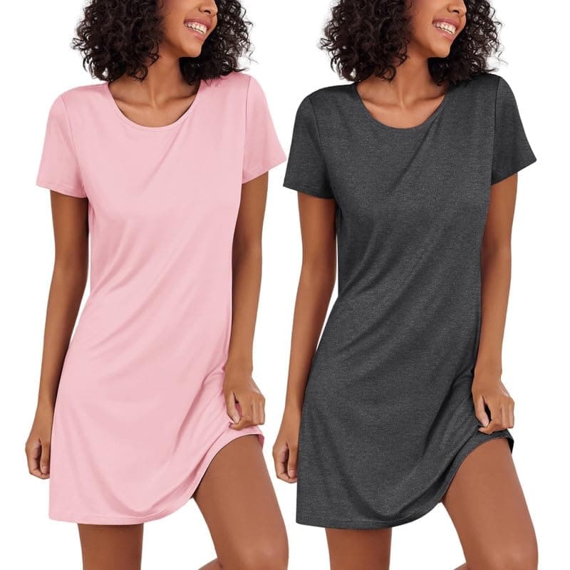 Ekouaer 2 Pack Soft Short Sleeve Nightgowns for Women Sleapwear S-XXL