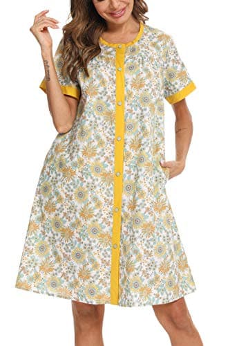 YOZLY Women's Pocketed Short Sleeve House Dress Robe