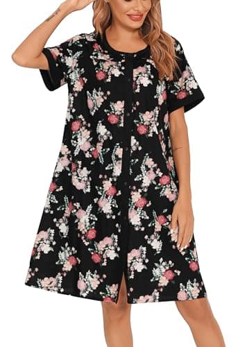YOZLY Women's Pocketed Short Sleeve House Dress Robe