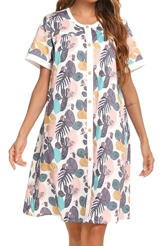 YOZLY Women's Pocketed Short Sleeve House Dress Robe