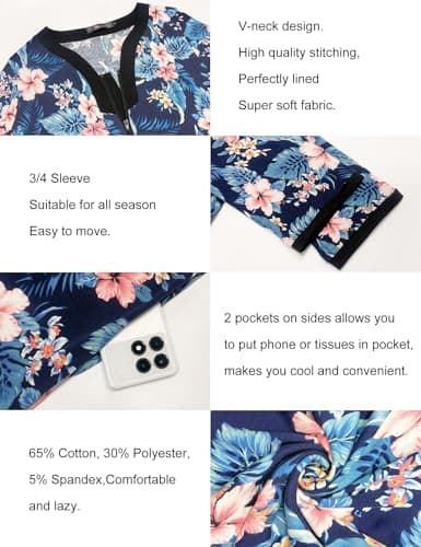 Bloggerlove Soft Cotton Zip Up Robes for Women Night Gown Long House Coat Half Sleeve Sleepwear