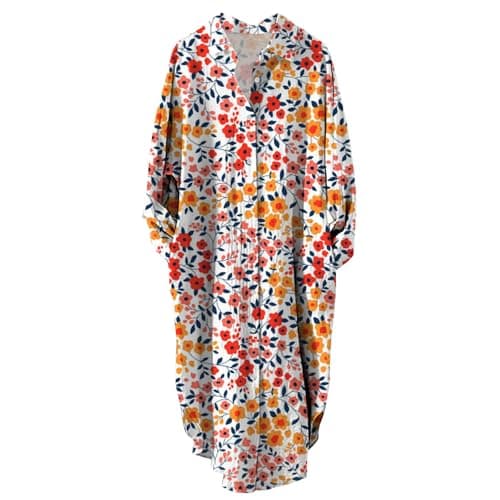 Women's Button Down Long Sleeve House Dress with Pockets - 2024 Fall Collection