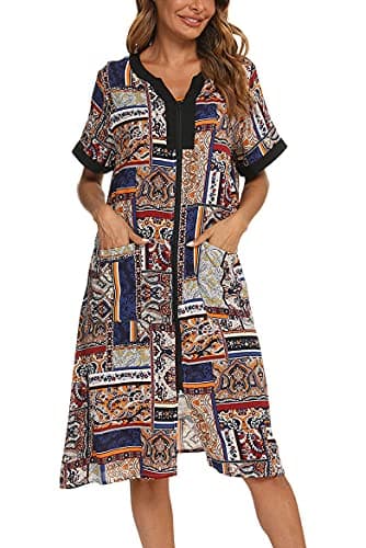 Women's House Dresses with Zipper Front, Lightweight Duster Robe
