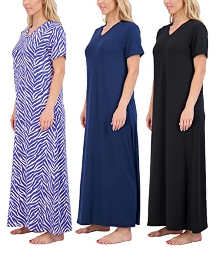 Real Essentials 3 Pack Women's Plus Size Soft Maxi Nightshirt