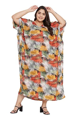 Oussum Plus Size Long Maxi Polyester Kaftan Gown for Casual Beach Party