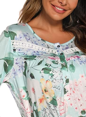 YOZLY Soft Cotton Long Sleeve Nightgown with Pockets