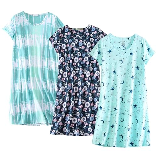 Inadays 3 Pack Women's Cotton Short Sleeve Nightgown Fun Print Sleepwear
