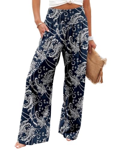 Angerella Women's High Waist Elastic Palazzo Pants with Pockets