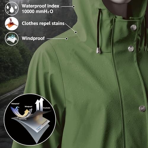 UNIQUEBELLA Women's Waterproof Long Hooded Raincoat