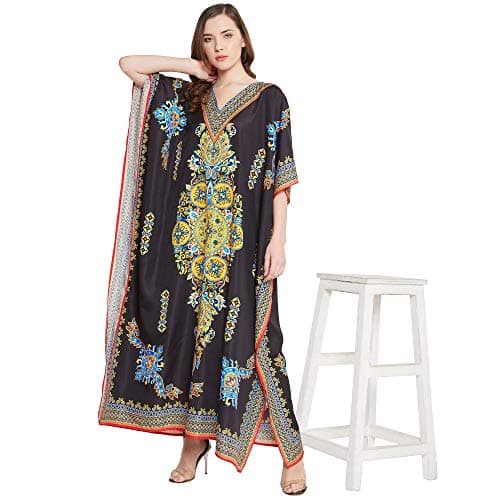 Oussum Plus Size Long Maxi Polyester Kaftan Gown for Casual Beach Party