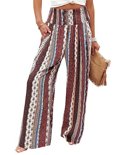 Angerella Women's High Waist Elastic Palazzo Pants with Pockets