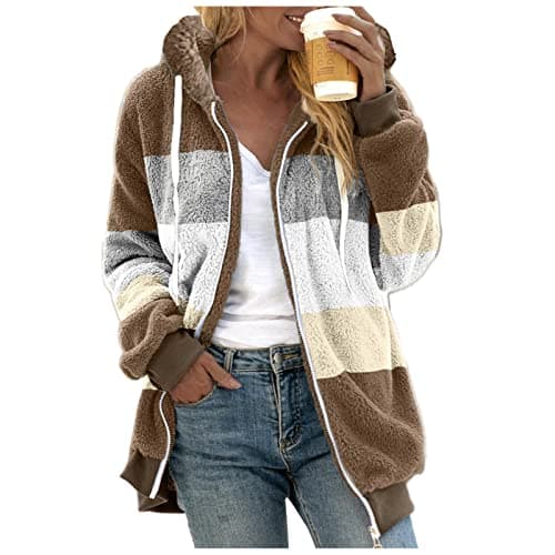 Refined Title: Women's Fashion Hooded Jacket with Drawstring, Zipper Pockets, and Plush Sweater Material