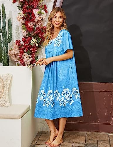 Hawaiian Muumuu House Dress with Pockets for Women