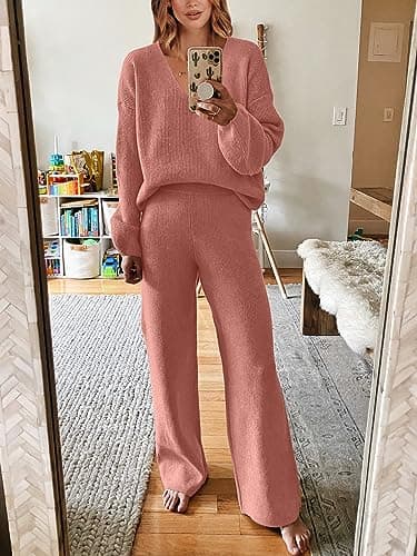 ANRABESS Women's Long Sleeve Cable Knit Sweater and Wide Leg Matching Tracksuit Set