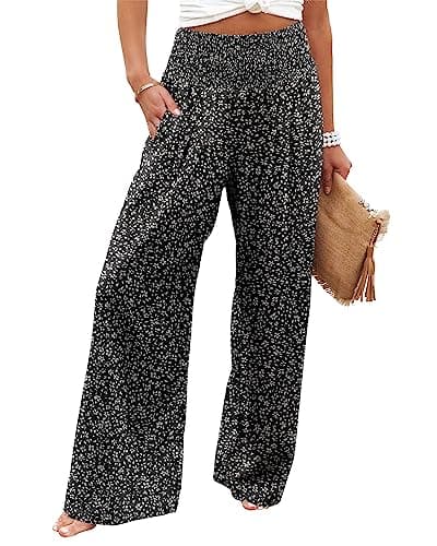 Angerella Women's High Waist Elastic Palazzo Pants with Pockets
