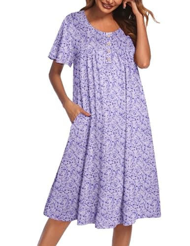 Ekouaer Women's Short Sleeve Nightgown with Pockets Floral Print
