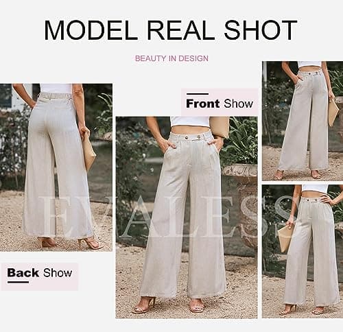 EVALESS Wide Leg Linen Palazzo Pants for Women Elastic High Waisted Flowy Summer Casual