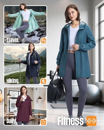 Outdoor Ventures Women's Waterproof Packable Long Rain Jacket With Hood
