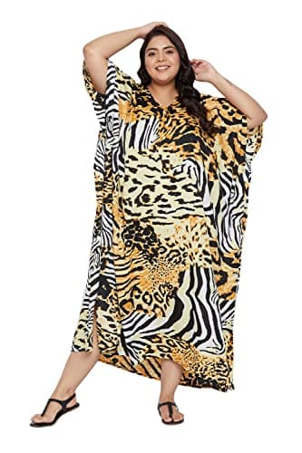 Oussum Plus Size Long Maxi Polyester Kaftan Gown for Casual Beach Party
