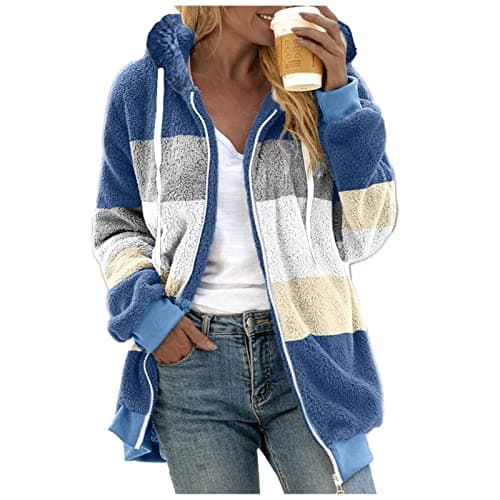 Refined Title: Women's Fashion Hooded Jacket with Drawstring, Zipper Pockets, and Plush Sweater Material