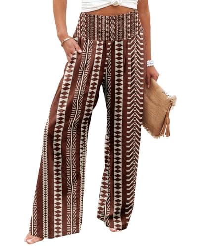 Angerella Women's High Waist Elastic Palazzo Pants with Pockets