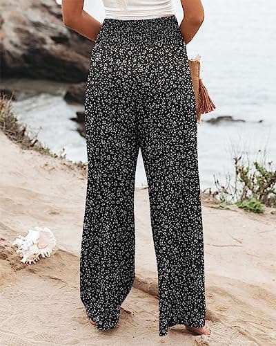 Angerella Women's High Waist Elastic Palazzo Pants with Pockets