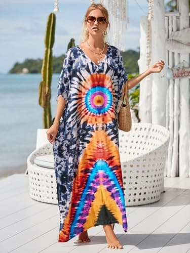IMAGEKOPE Plus Size Vneck Batwing Dress for Women Bathing Suit Cover up Moroccan Caftan Dresses