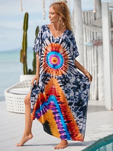 IMAGEKOPE Plus Size Vneck Batwing Dress for Women Bathing Suit Cover up Moroccan Caftan Dresses