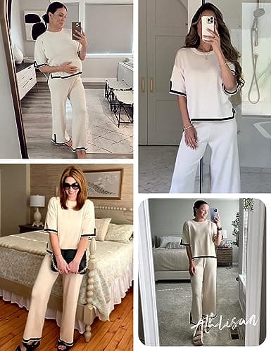 Athlisan Women's Knit Sweater Sets with Wide Leg Pants