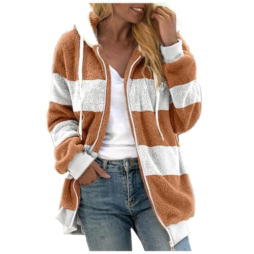 Refined Title: Women's Fashion Hooded Jacket with Drawstring, Zipper Pockets, and Plush Sweater Material