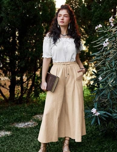 Scarlet Darkness Women's High Waist Wide Leg Linen Pants with Pockets