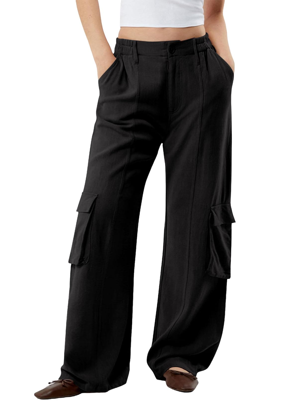 Dokotoo Women's Wide Leg Flowy Palazzo Pants High Waist 4 Pockets