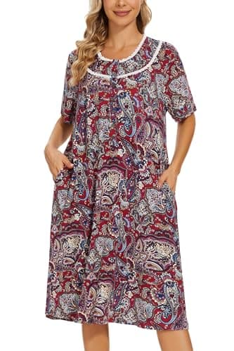 COSUNIONY Women's Soft Cotton Nightgown with Pockets