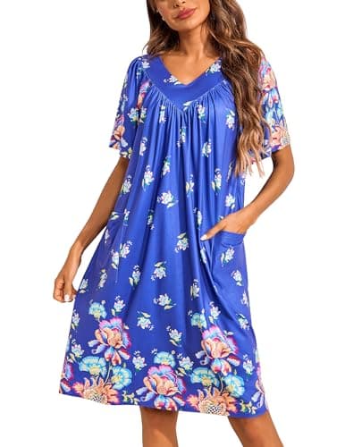 Ekouaer Womens Floral Print Pocket Nightgown Mumu Dress