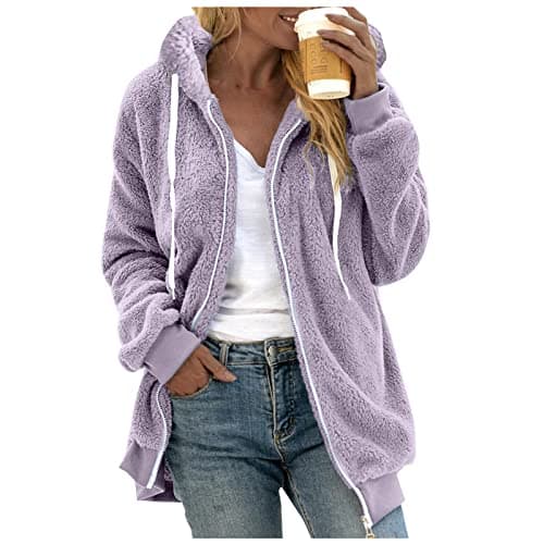 Refined Title: Women's Fashion Hooded Jacket with Drawstring, Zipper Pockets, and Plush Sweater Material