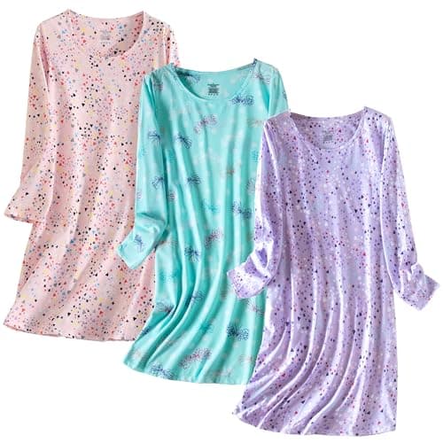 Inadays 3 Pack Women's Cotton Nightgowns Long Sleeves Fun Print Sleepwear